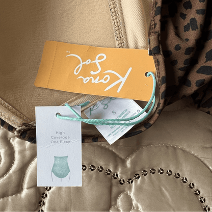 Kona Sol Swim Leopard Swimsuit Bandeau Flounce High Coverage One Piece NEW Small