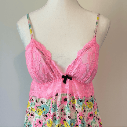 Victoria's Secret Y2K Lace Floral Babydoll Slip Dress Pink Size Medium