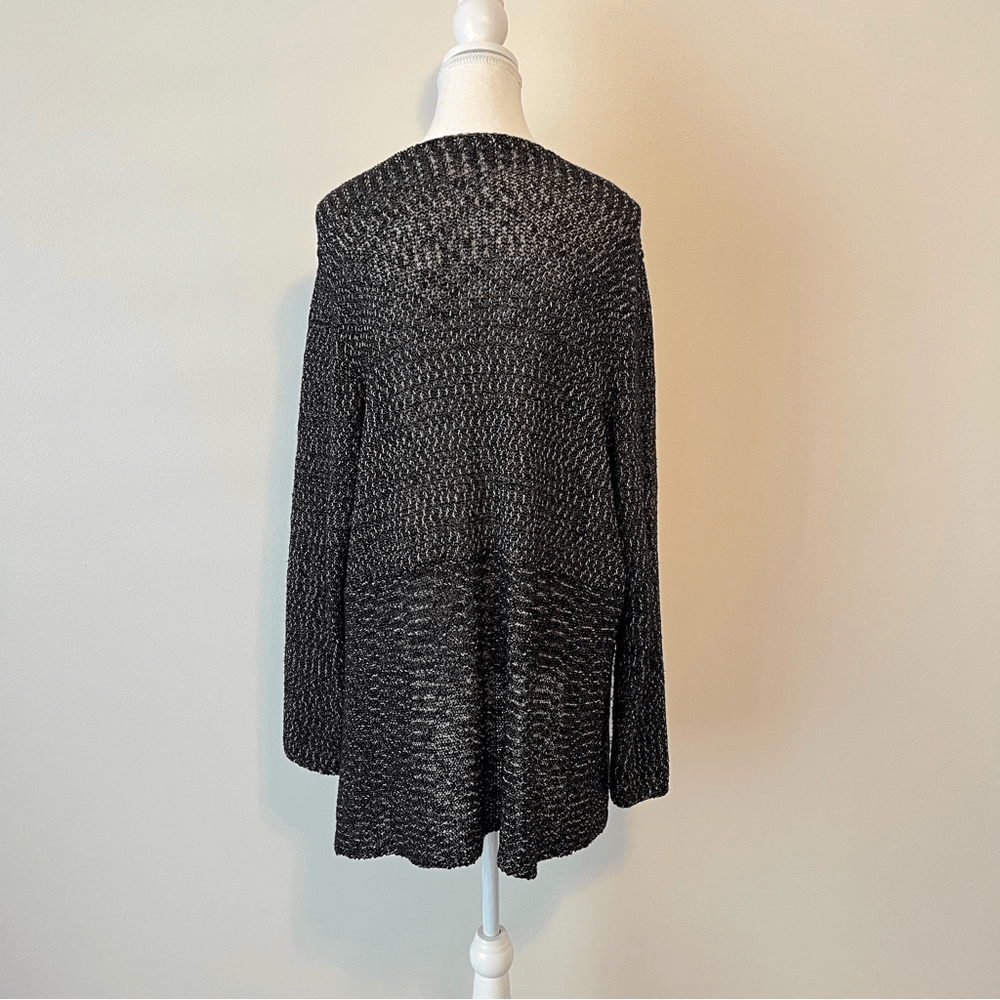 J. Jill Black & Gray Marled Textured Open Front Cotton Blend Cardigan Size Large
