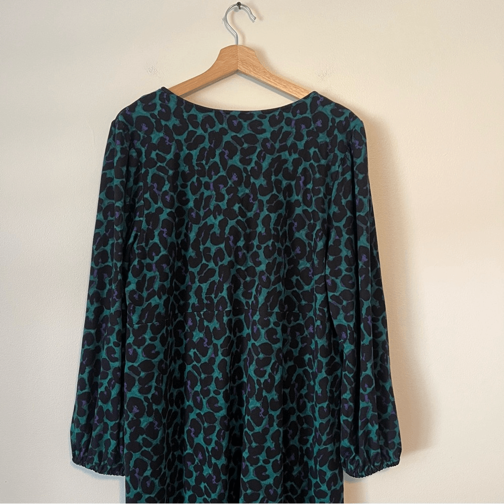 J. Jill Lightweight Ponte Knit Midi Dress NEW Size LP Green Leopard Animal Print