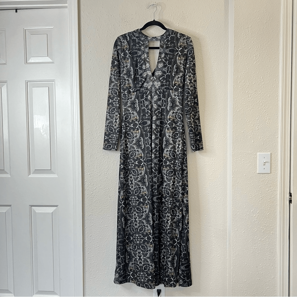 Free People Cabaret Paisley Floral Whimsical Cutout Maxi Long Sleeve Dress M