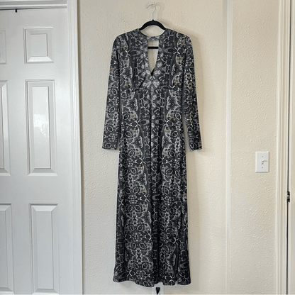 Free People Cabaret Paisley Floral Whimsical Cutout Maxi Long Sleeve Dress M