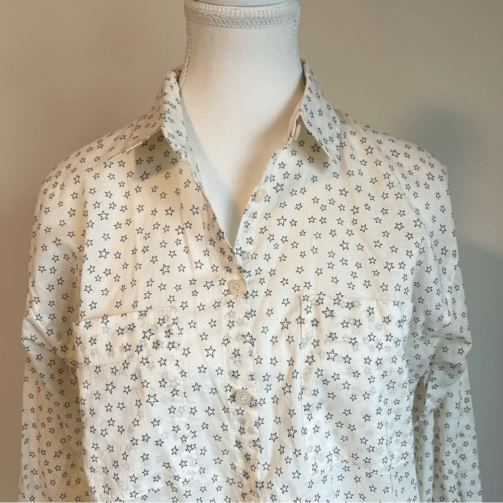 Madewell Star Print Button Down Shirt Size Small Beige