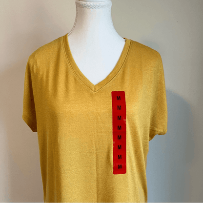 Orvis Women's Short Sleeve V-Neck Tunic Knit Top Size Medium Yellow