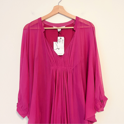 Diane von Furstenberg Fleurette Silk Dolman Sleeve Tunic Dress Mini NEW Size 6