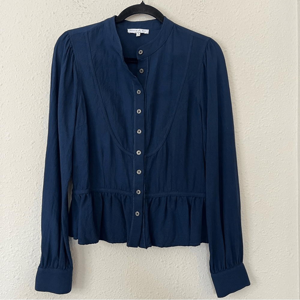 Current Air Navy Blue Button Up Peplum Shirt Blouse Size Medium