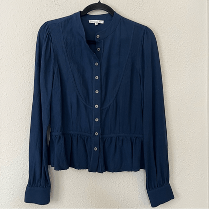 Current Air Navy Blue Button Up Peplum Shirt Blouse Size Medium