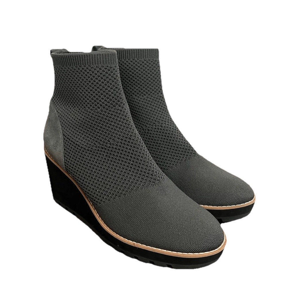 Eileen Fisher Amos London Grey Knit Wedge Ankle Boots Size 9