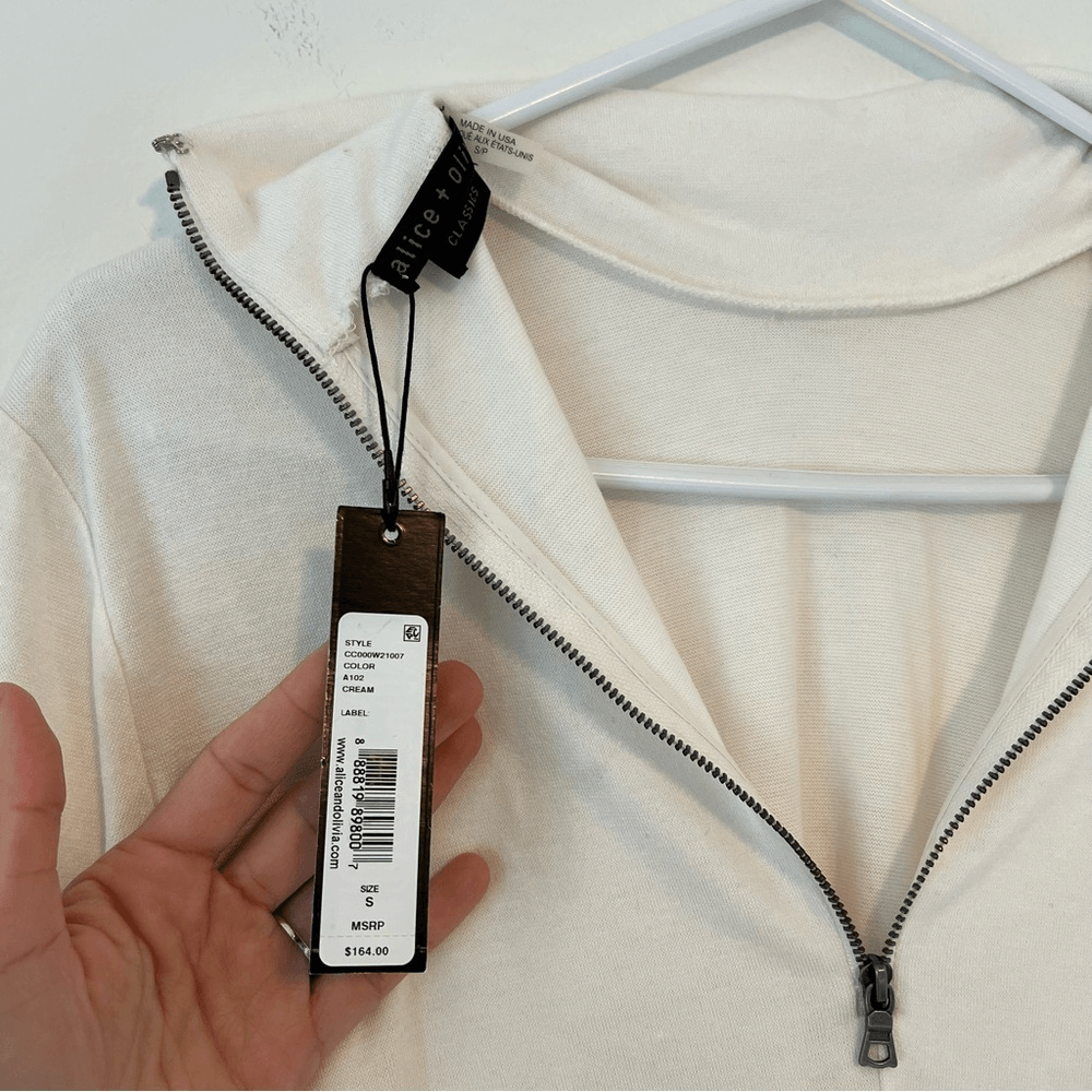 Alice + Olivia Classics Garrison Slim Mock Neck Long Sleeve Top NEW Cream Small