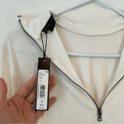 Alice + Olivia Classics Garrison Slim Mock Neck Long Sleeve Top NEW Cream Small