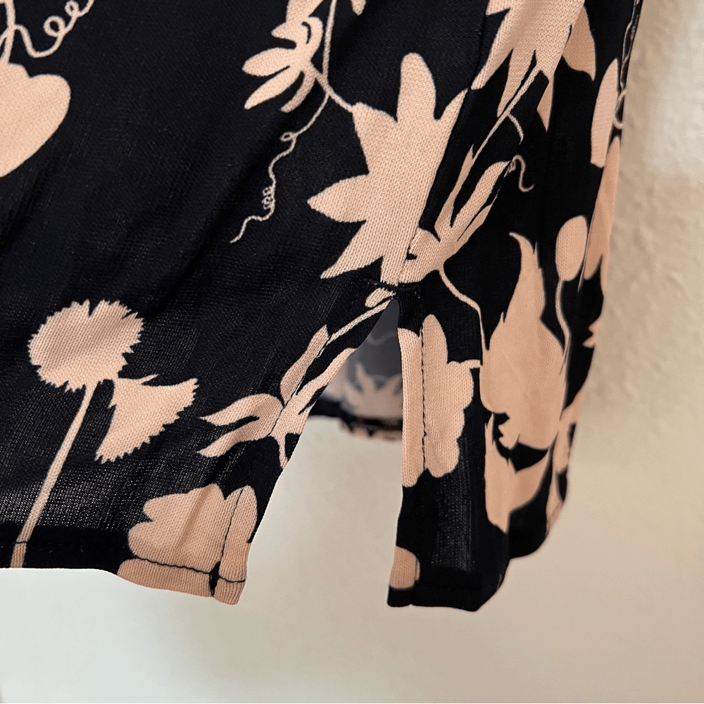 Ann Taylor Black Tan Floral Print Stretchy  Long Sleeve Blouse Top Size SP