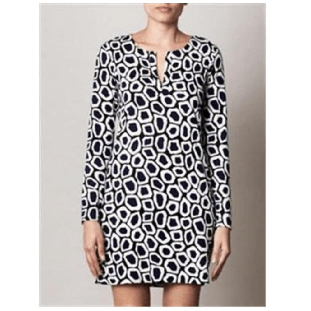 Diane Von Furstenburg Reina L/S Leapord Silk Shift Mini Dress Size 6 Long Sleeve
