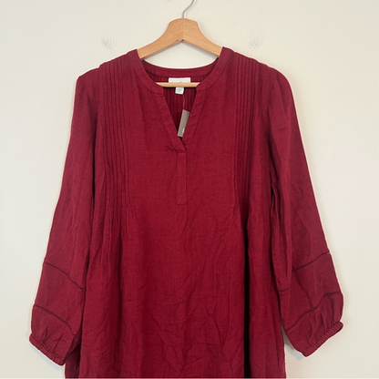 J. Jill Burgundy Brushed Twill Pintucked Mini Dress NEW Small Long Sleeve