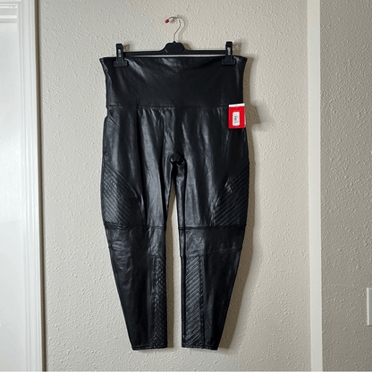 SPANX Faux Leather Moto Leggings Black NEW Plus Size 3X Petite