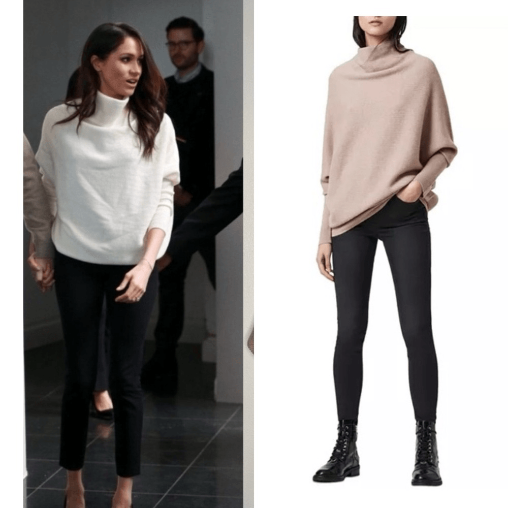 All Saints Ridley Wool Cashmere Blend Sweater in Tan Size Medium