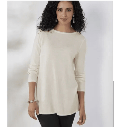 Soft Surroundings Pleated Back  Ecru Ivory Reserva Sweater Tunic Wool Medium