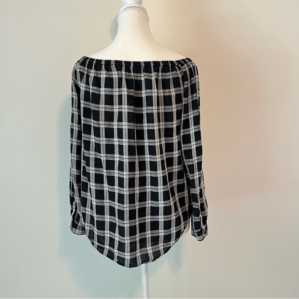 Rag & Bone Plaid Off Shoulder Top Blouse Size Small Black White