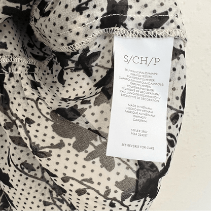 CAbi Everything Top Ruffle Hem Sheer Floral Bouquet Polka Dot Blouse Size Small