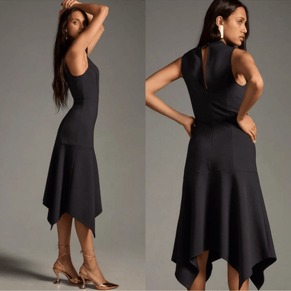 Anthropologie Mock-Neck Lace-Inset Fit & Flare Black Dress NEW Size Medium