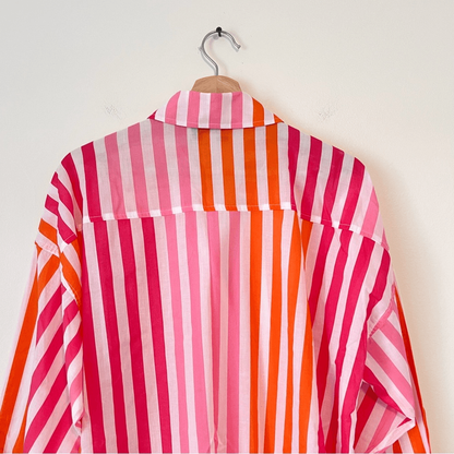 Beach Riot Alexa Striped Button Down Shirt Coverup Size S/M Pink Orange