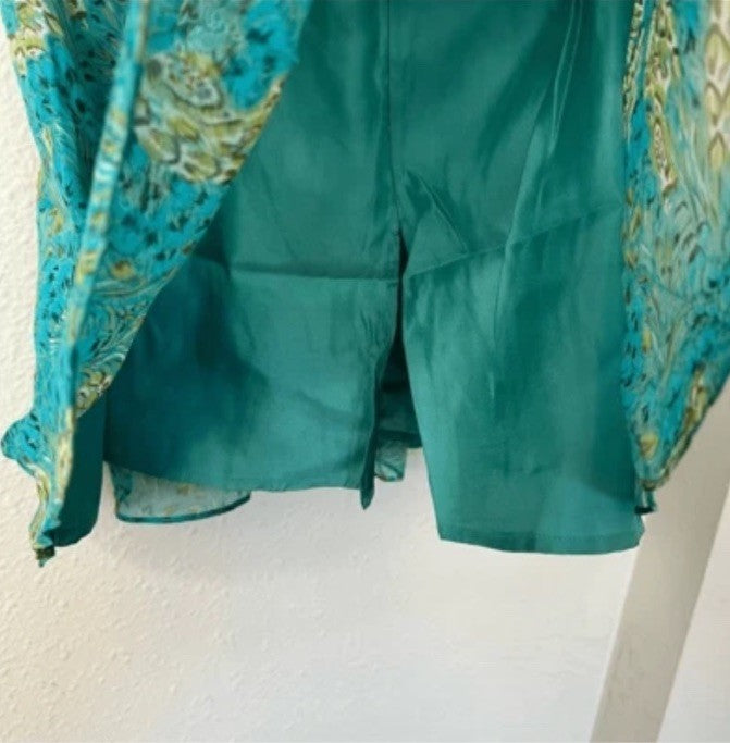 Terry Lewis Peacock Floral 100% Silk Top Midi Skirt Set NEW Plus Size 2X