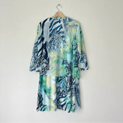 Chico's Blue and Green Patterned Mini Tunic Dress with Jacket Size 2 / L