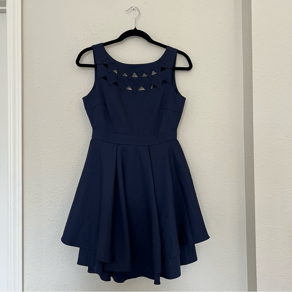 L'atiste Navy Blue Cutout Fit Flare Mini Dress NEW Size Small