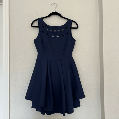 L'atiste Navy Blue Cutout Fit Flare Mini Dress NEW Size Small