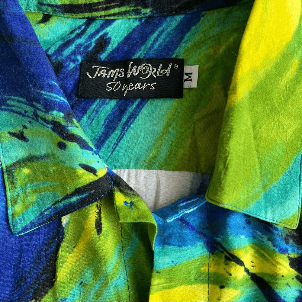 Jams World Hawaiian Shirt Mens Short Sleeve Retro Serpentine VTG Travel Medium