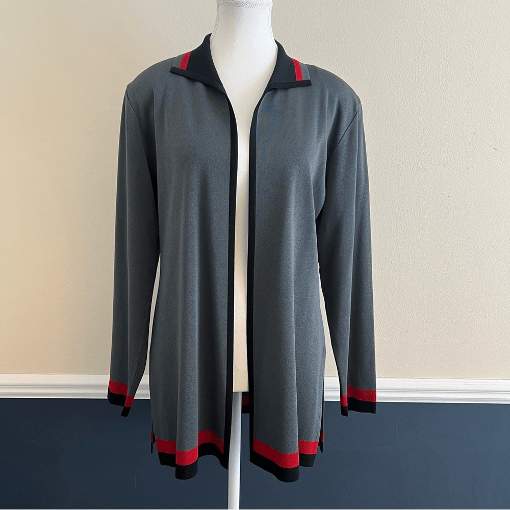 Exclusively Misook Open Front Cardigan Sweater in Gray Size Small