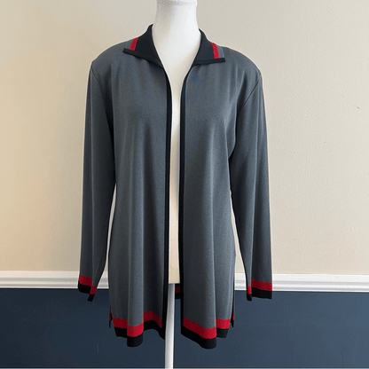 Exclusively Misook Open Front Cardigan Sweater in Gray Size Small