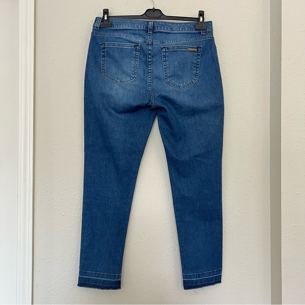 Michael Kors Medium Wash Izzy Skinny Jeans Raw Hem Size 8