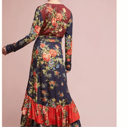 Anthropologie Farm Rio Audrey Wrap Maxi Dress Floral Long Sleeve Size SP