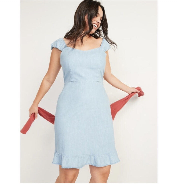Old Navy Womens Fit & Flare Puff-Sleeve Smocked Jean Mini Dress NEW Plus Size 3X