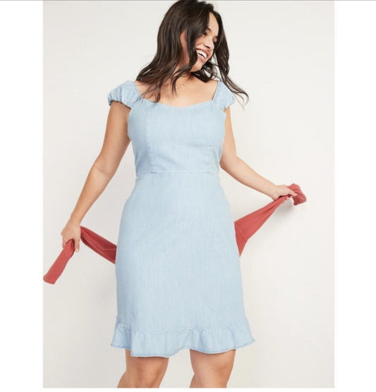 Old Navy Womens Fit & Flare Puff-Sleeve Smocked Jean Mini Dress NEW Plus Size 3X