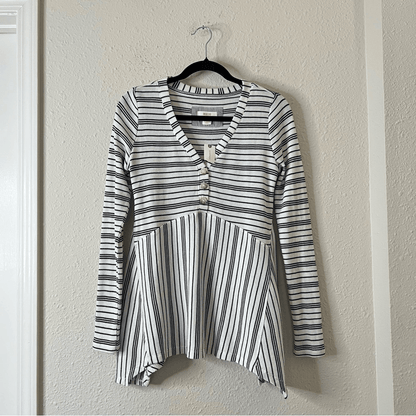 Anthropologie MAEVE Eliza Striped Waffle Knit Long Sleeve Henley Tunic Size XS