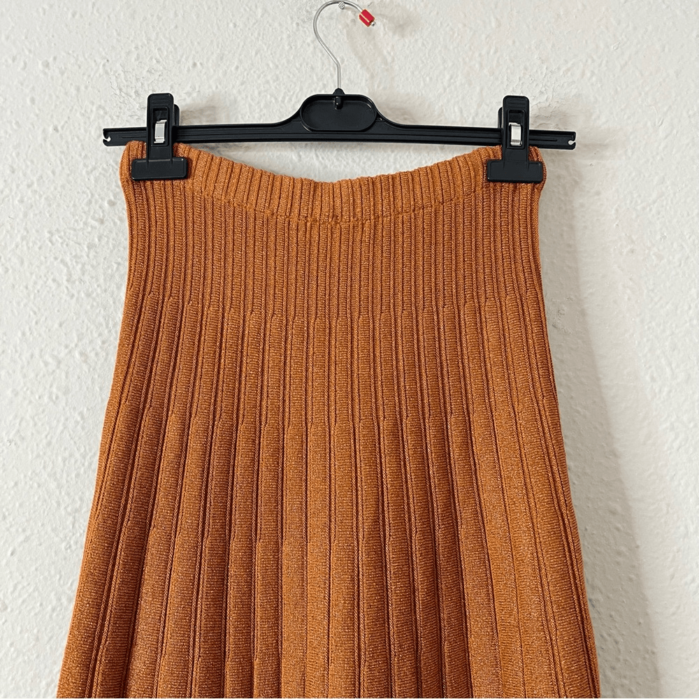 RONNY KOBO Laine Pleated Shimmer Knit Midi Maxi Skirt Size Small