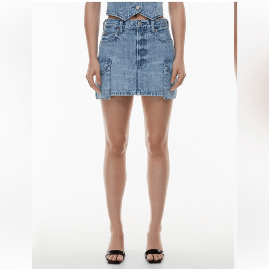 Aritzia Denim Forum The '90s Cargo Mini Denim Skirt Size 23
