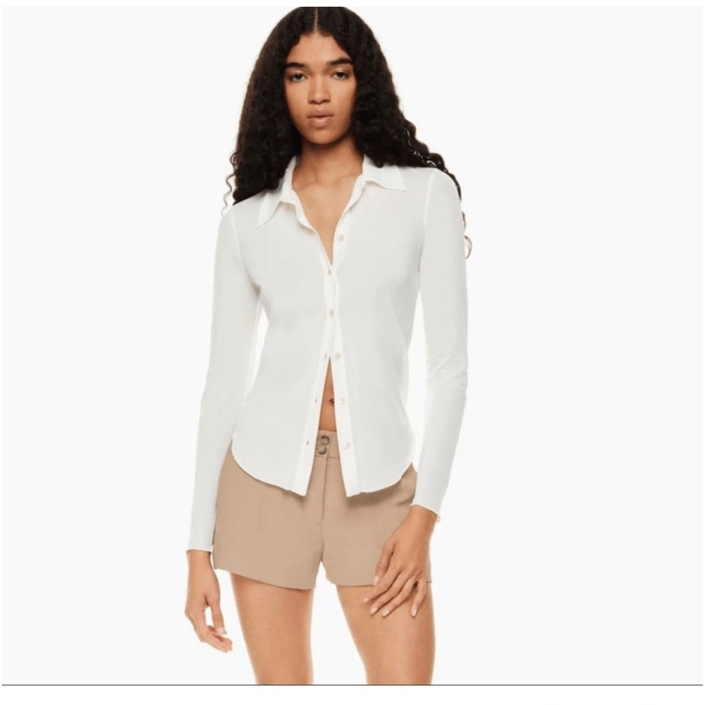 Aritzia Wilfred Sheer Button Down Long Sleeve Blouse Top in Cream Size Small