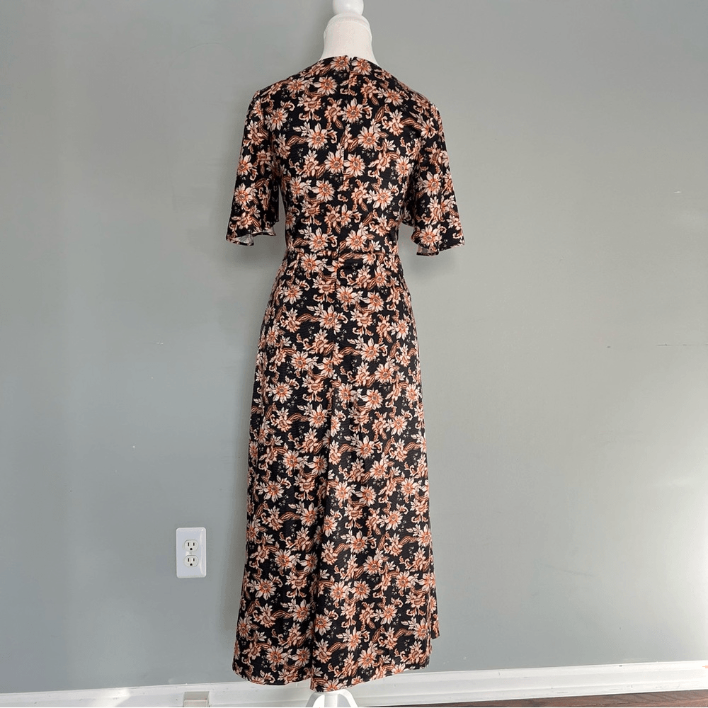 Acler Tippet Floral Flutter Sleeve Midi Dress Size 2