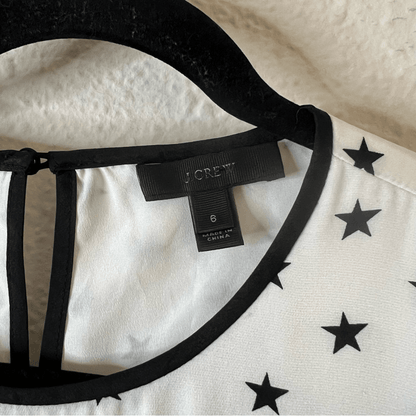 J. Crew Long Sleeve Silk Blouse Top Size 6 Off White Star Printed Ruffle