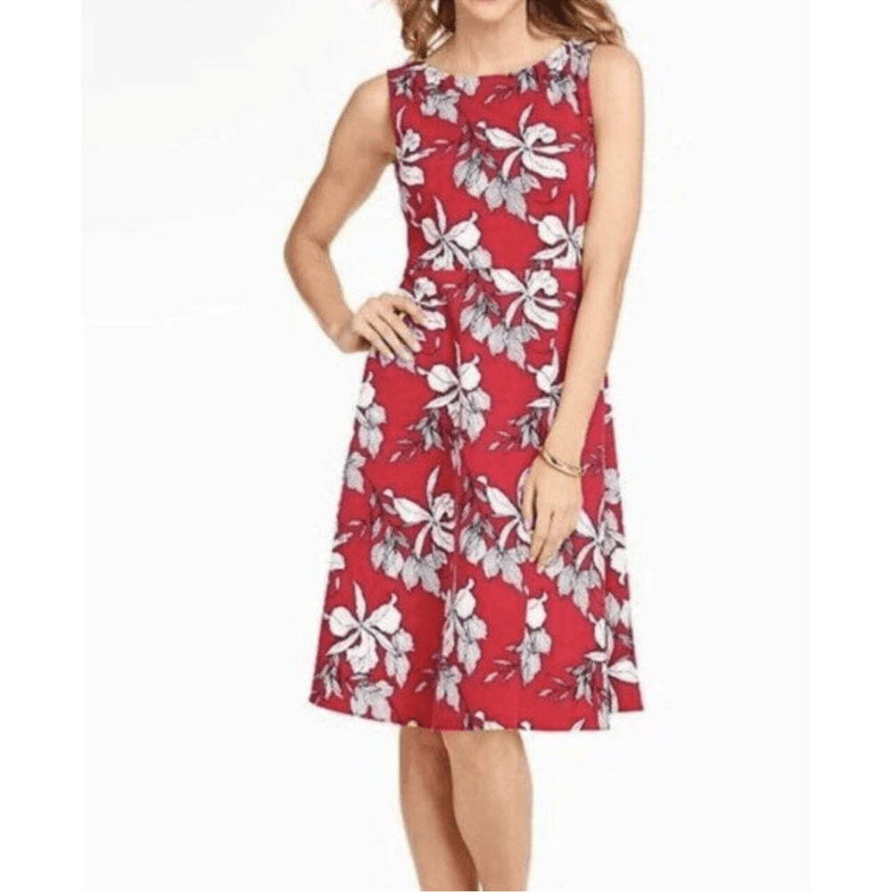 TALBOTS Red Floral Sleeveless Fit & Flare Mini Dress Size Small