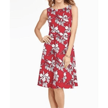 TALBOTS Red Floral Sleeveless Fit & Flare Mini Dress Size Small