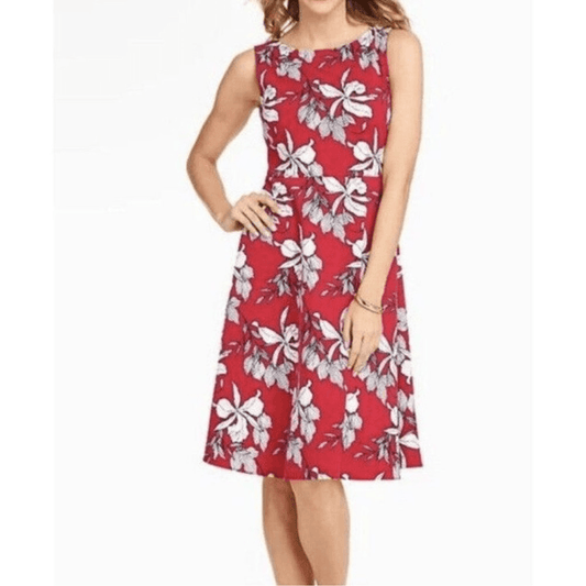 TALBOTS Red Floral Sleeveless Fit & Flare Mini Dress Size Small