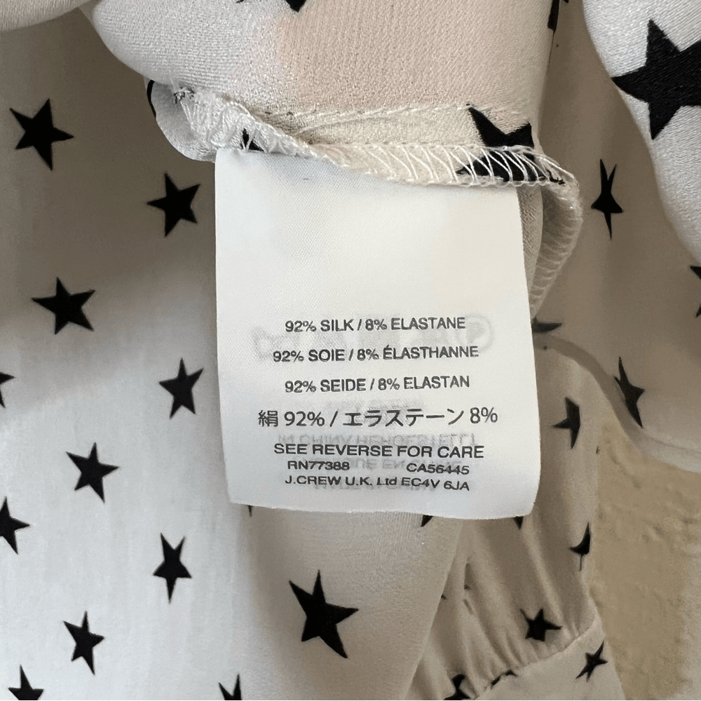 J. Crew Long Sleeve Silk Blouse Top Size 6 Off White Star Printed Ruffle