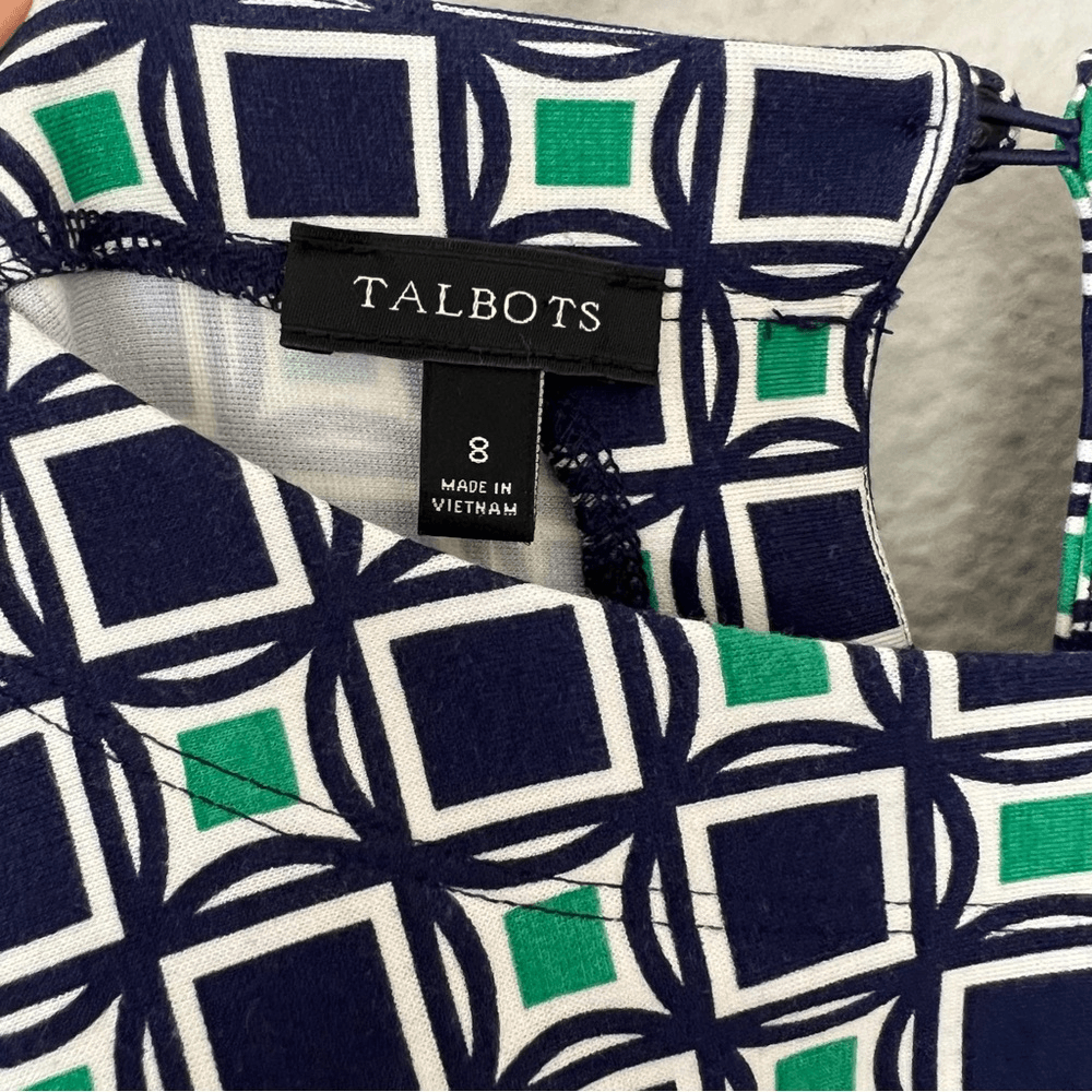 Talbots Geometric Print 3/4 Sleeve Shift Dress Size 8