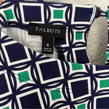 Talbots Geometric Print 3/4 Sleeve Shift Dress Size 8