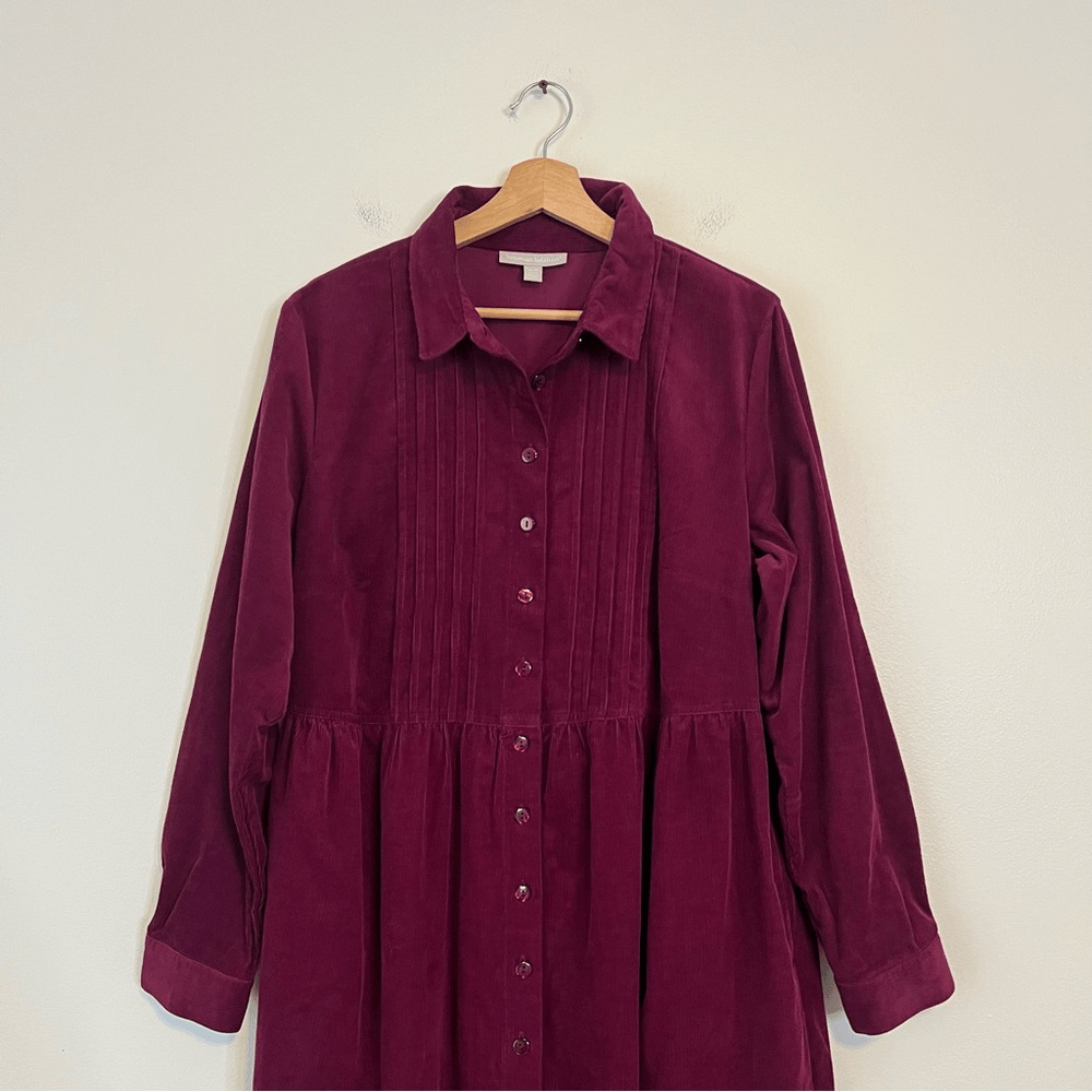 Woman Within Button Front Corduroy Midi Dress Size 16W Petite Purple Long Sleeve
