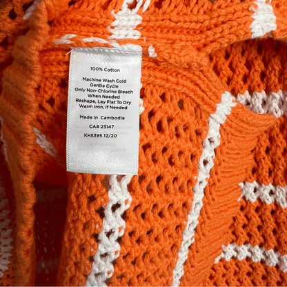 Talbots Open Weave Long Sleeve Sweater Cotton NEW Size Large Striped Resortwear