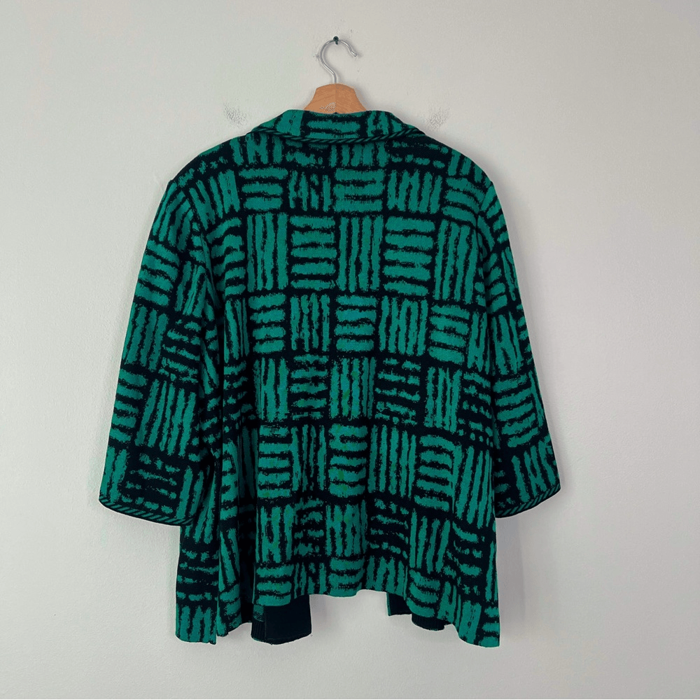 Ming Wang Knit Cardigan Jacket in Green and Black Plus Size 3X Open Front